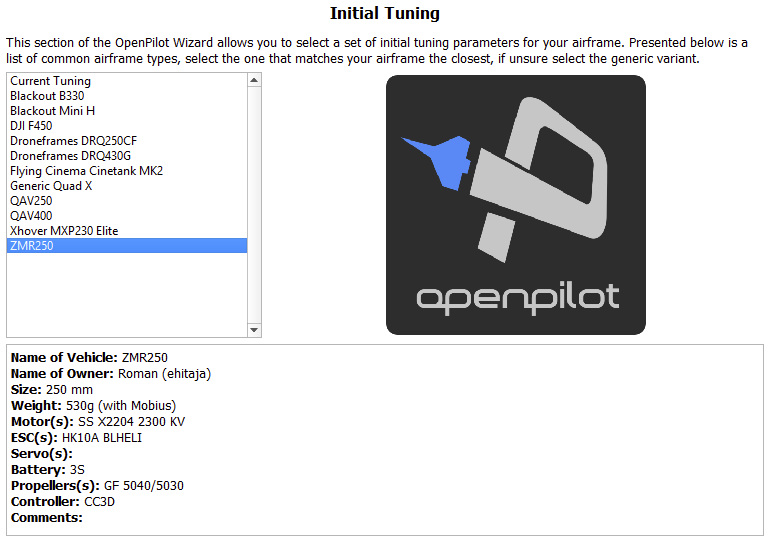 OpenPilot Initial Tuning Parameters