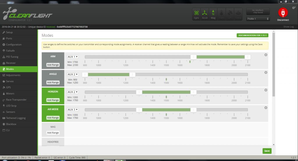 Cleanflight Modes