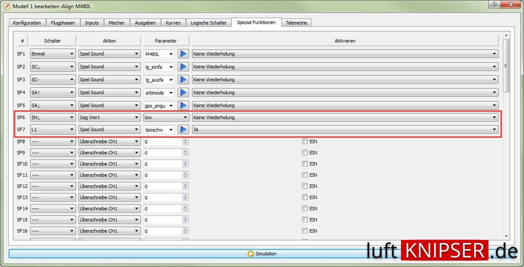 Spezial Fukntionen Taranis Lipo